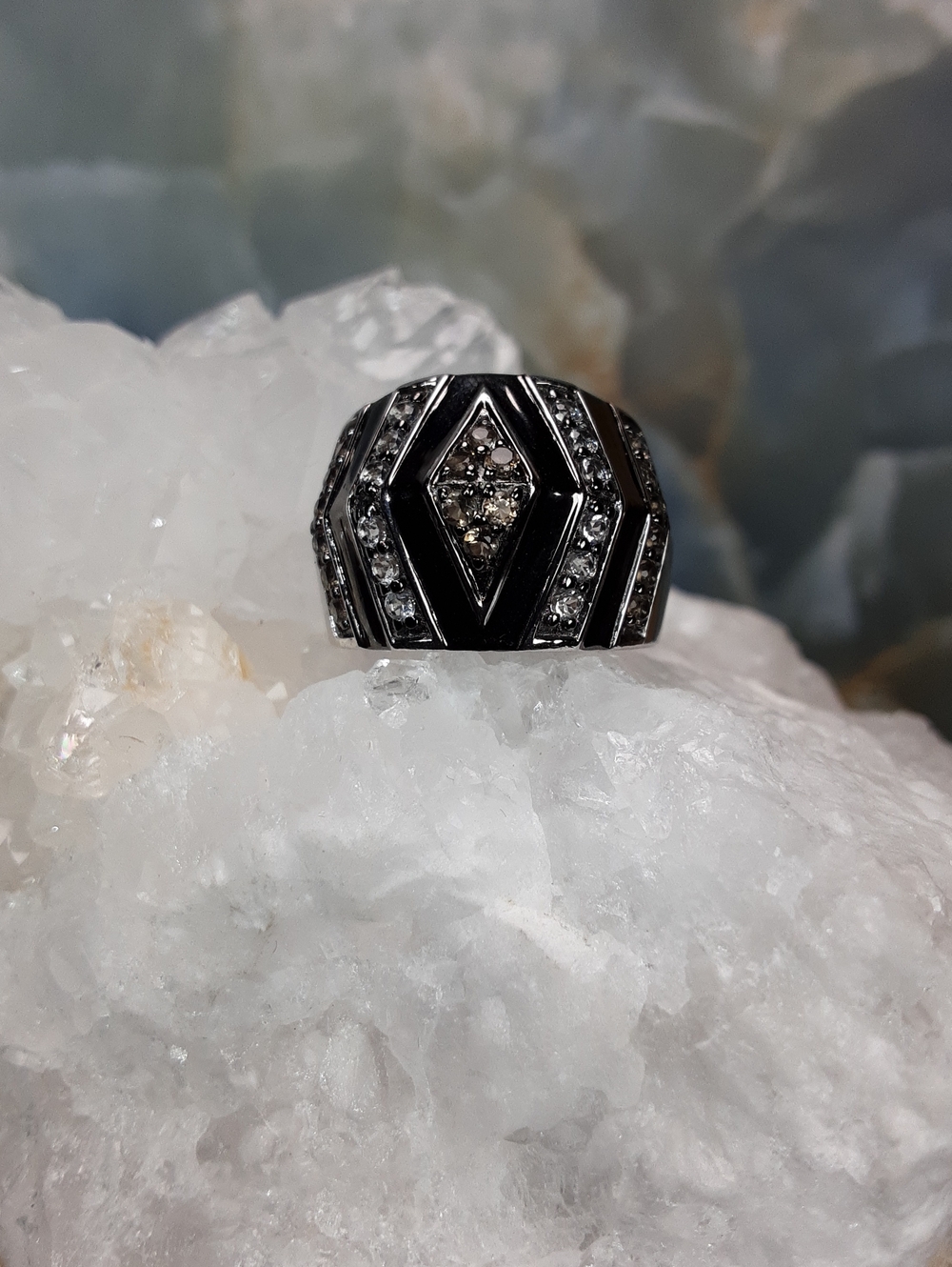 925 Smoky Quartz, White Topaz Ring. PRICE IS FIRM.